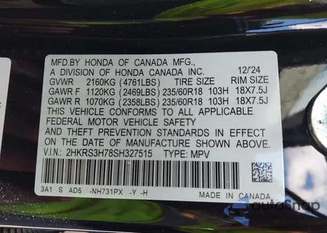 2025 Honda Cr-V Ex-L 2Wd z USA, uszkodzony, nr VIN 2HKRS3H78SH327515